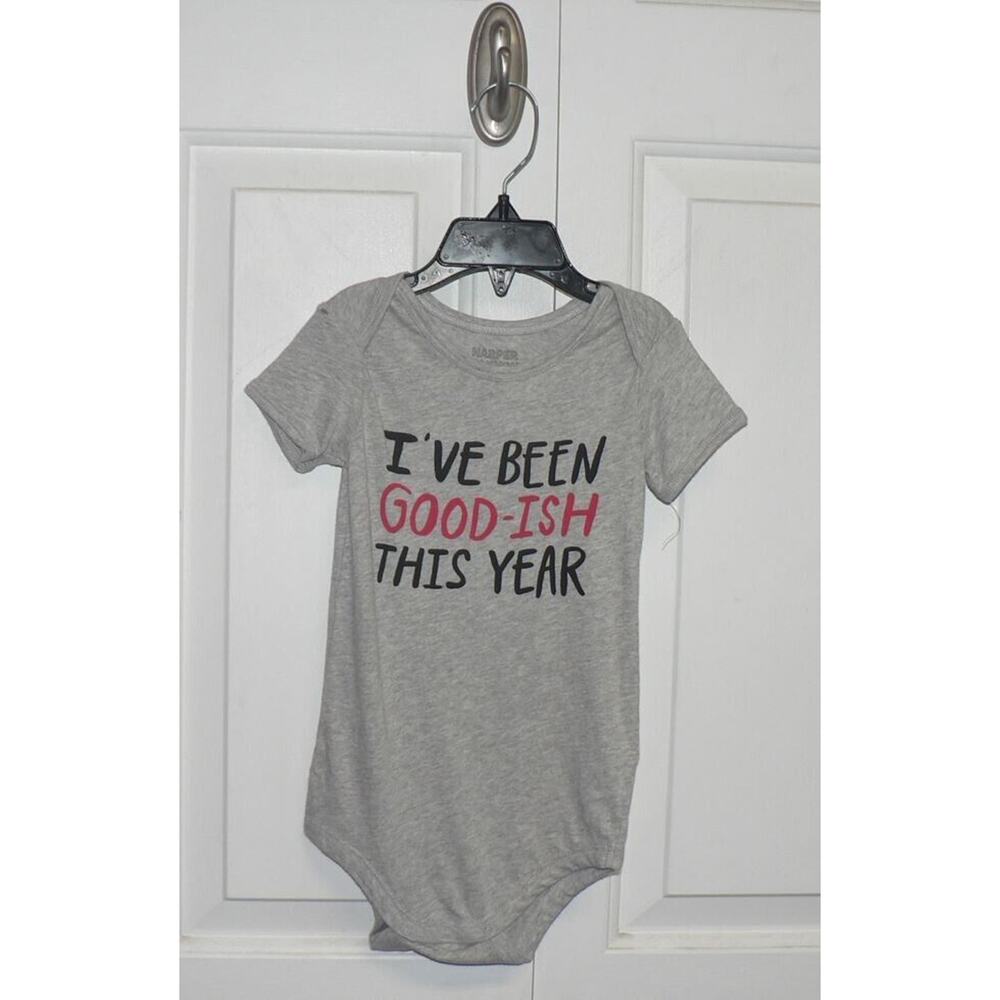 Harper Canyon Baby Holiday Bodysuit "I've Been Good-ish This Year" Grey 18Mths
